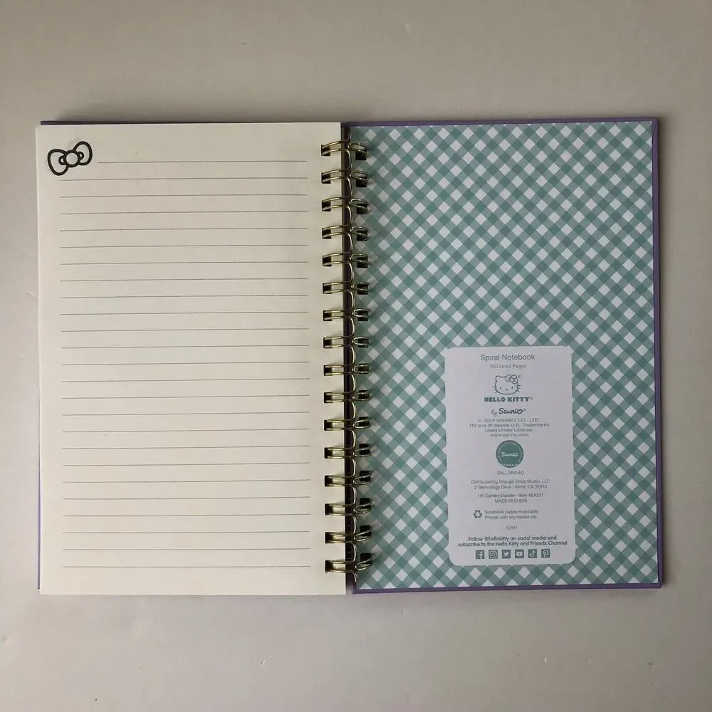Sanrio Hello Kitty Spiral Notebook 160 Lined Pages Purple Cover New